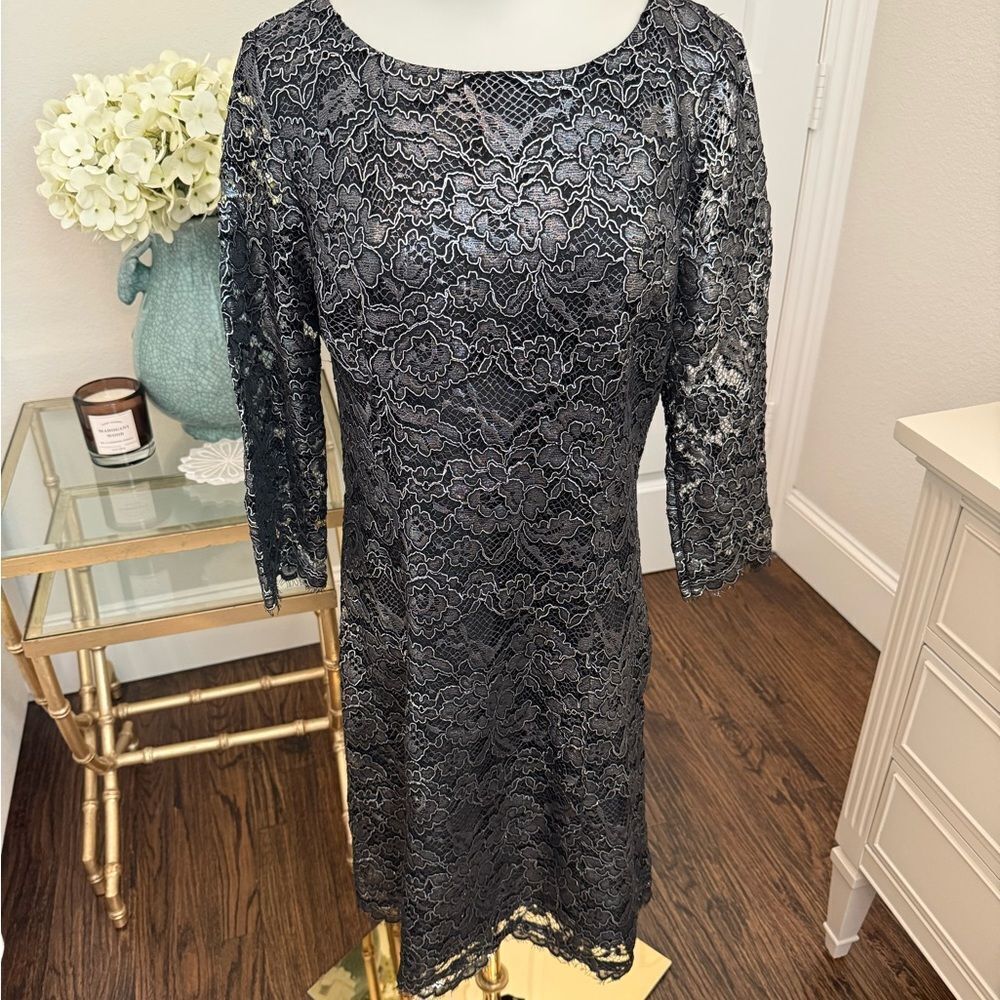 Shoshanna Black and Metallic Lace Sheath Dress
TT7